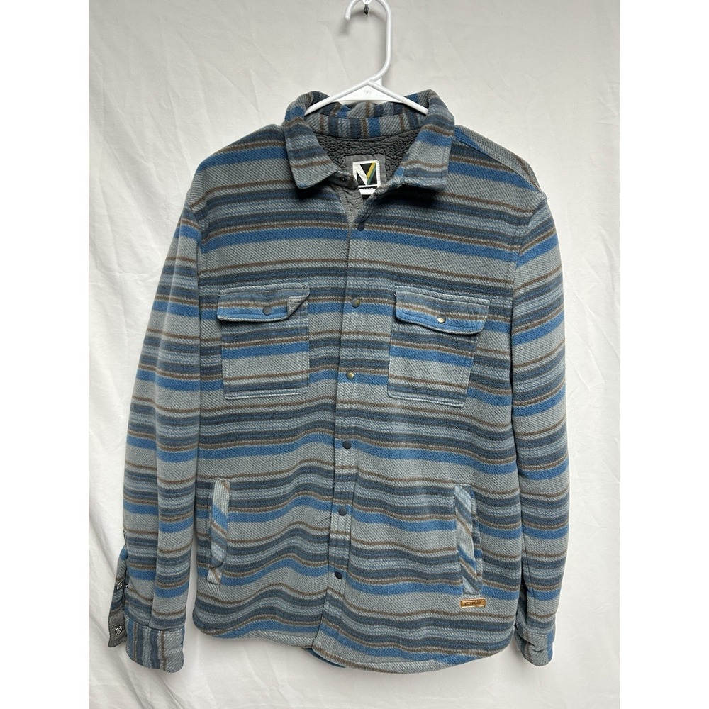 Voyager Sherpa Lined Flannel Blue Gray Aztec Southwestern Print Snap Buttons Med
